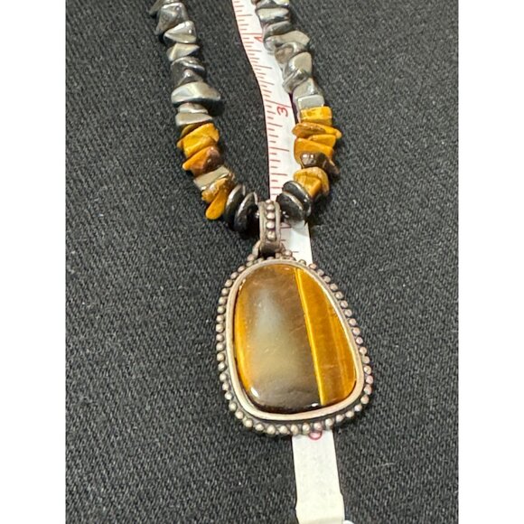 Tiger Eye & Hematite Beaded Necklace With Pendant - Picture 3 of 5